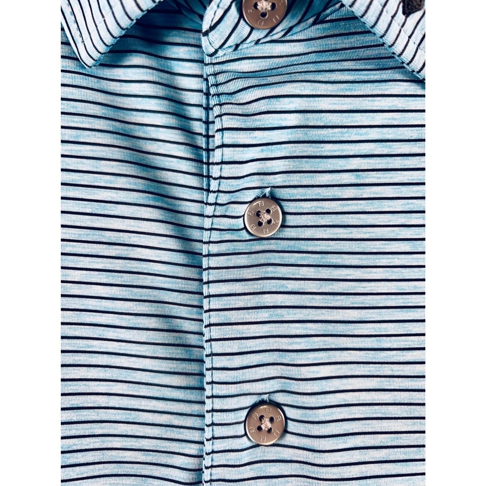 FootJoy ProDry Mens Polo Shirt Light Blue White Micro Stripe Golf Top FJ Logo - Picture 2 of 8